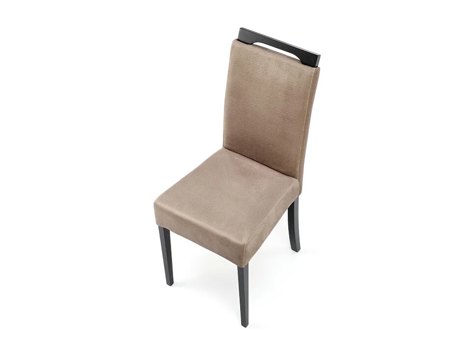 Sedia da pranzo in velluto beige con gambe in legno massiccio nero Candy