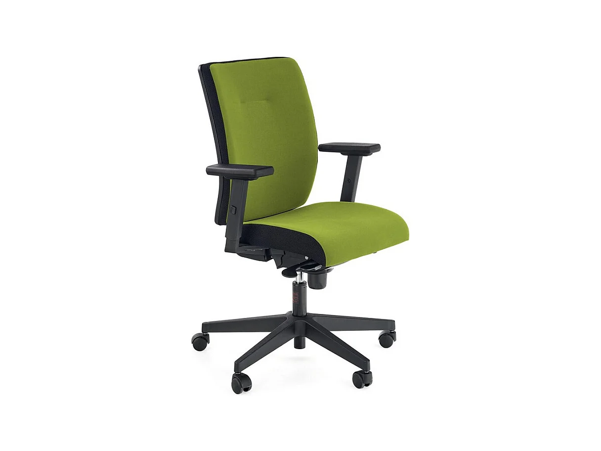 Fauteuil de bureau ergonomique en tissu vert avec piètement noir à roulettes ELIE