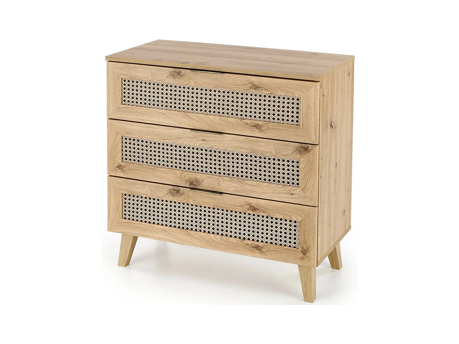 Commode 3 tiroirs aspect chêne naturel et rotin Kina