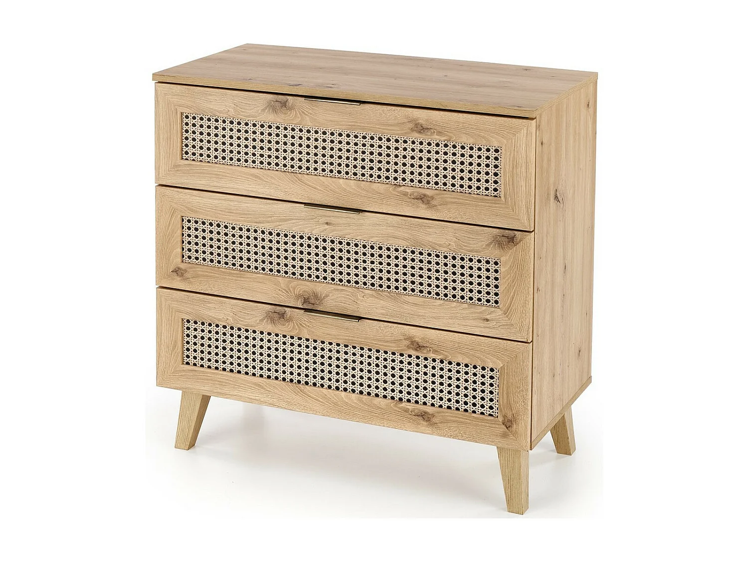 Commode 3 tiroirs aspect chêne naturel et rotin Kina