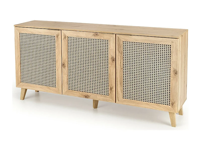 Credenza Kina a 3 ante in rovere naturale e look rattan