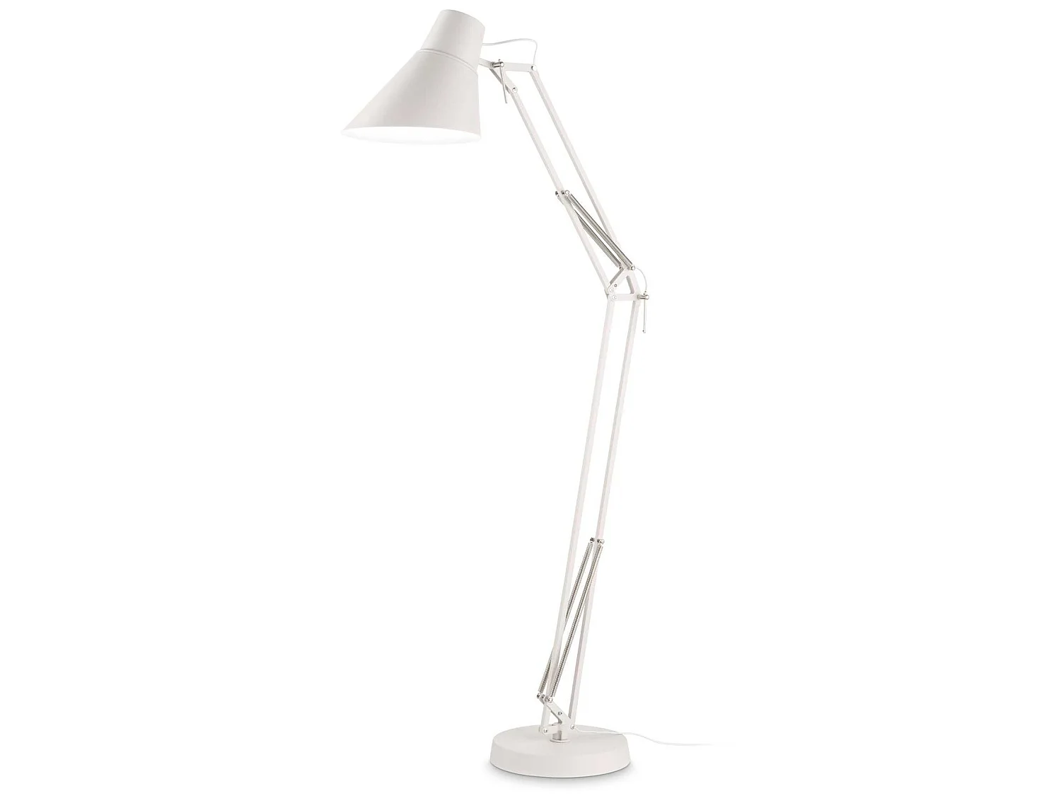 Witte vloerlamp met verstelbare scharnierende metalen arm