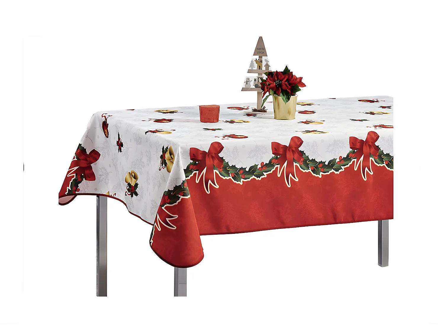 Nappe de Noël motifs Père Noël ou Cloche - Anti tâches
