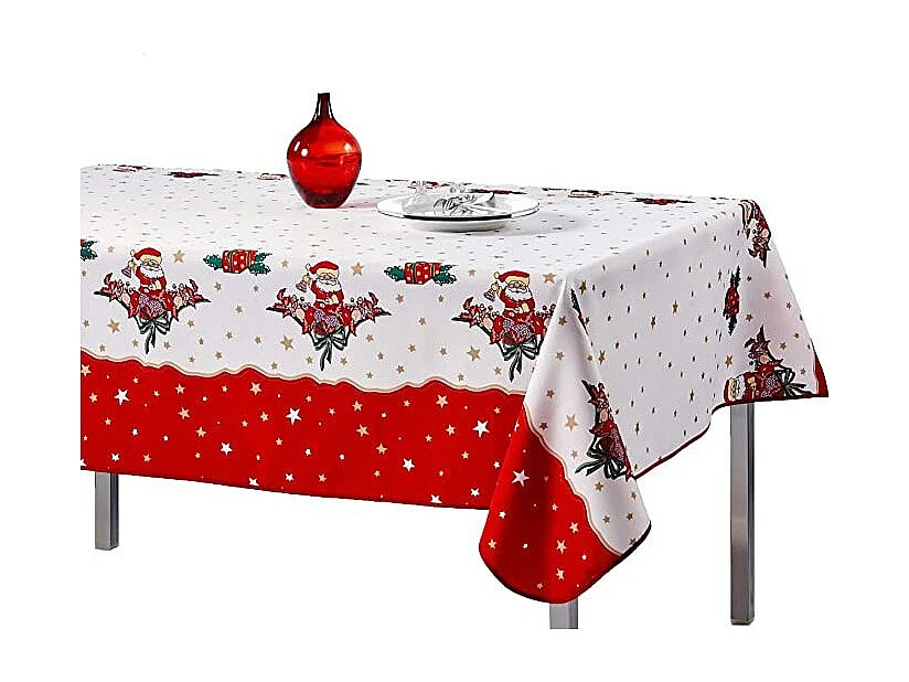Nappe de Noël motifs Père Noël ou Cloche - Anti tâches - Ronde ou Rectangle