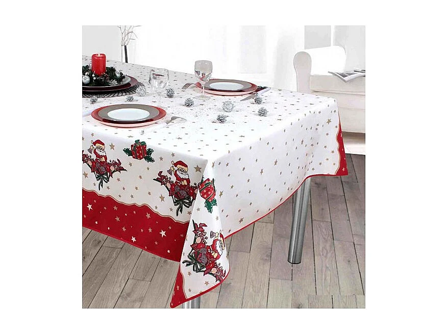 Nappe de Noël motifs Père Noël ou Cloche - Anti tâches - Ronde ou Rectangle