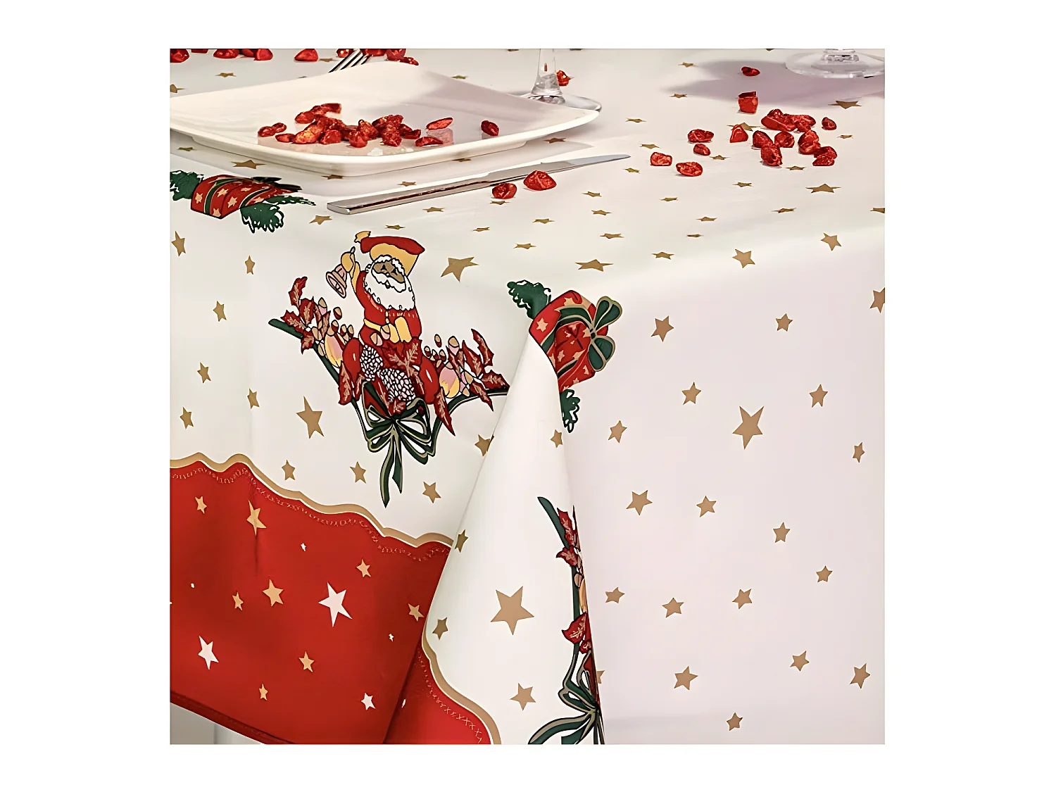 Nappe de Noël motifs Père Noël ou Cloche - Anti tâches