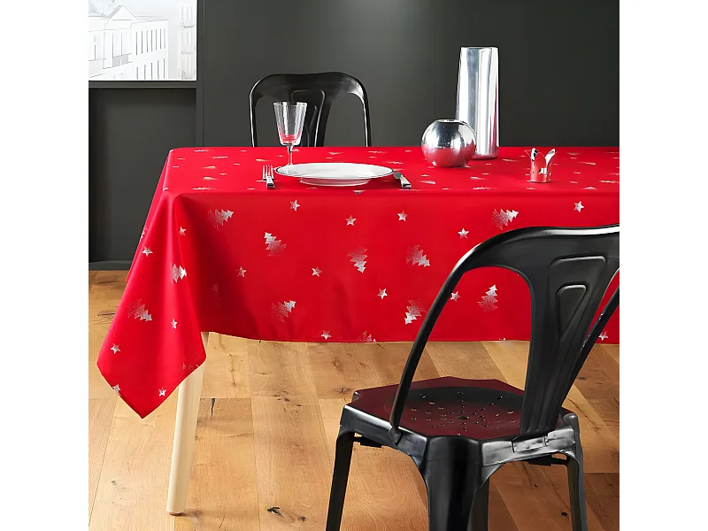 Nappe de Noël Rectangle - Tissu Antitache / Imperméable – Sapin argent – Différentes tailles