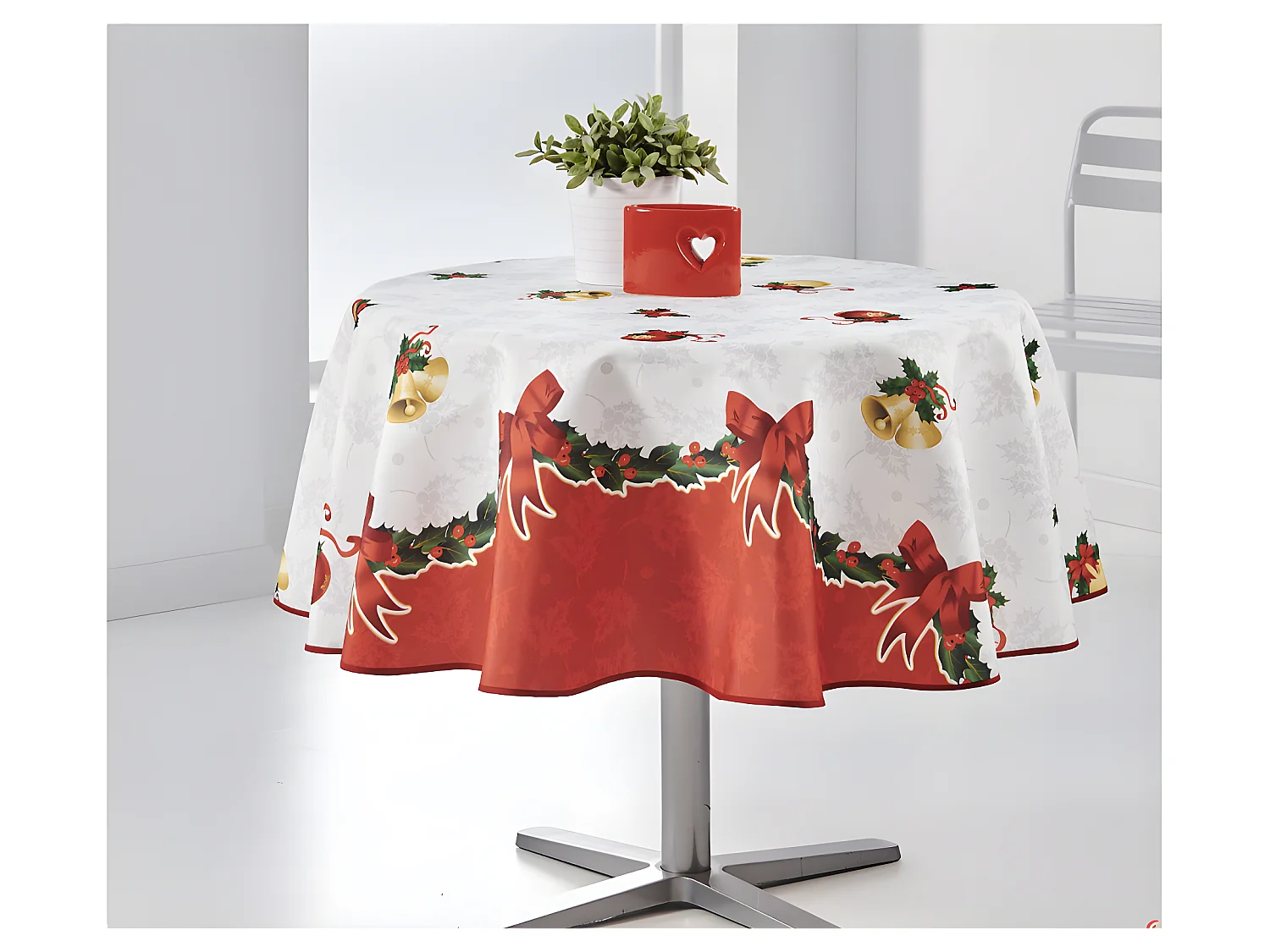 Nappe de Noël motifs Père Noël ou Cloche - Anti tâches - Ronde ou Rectangle