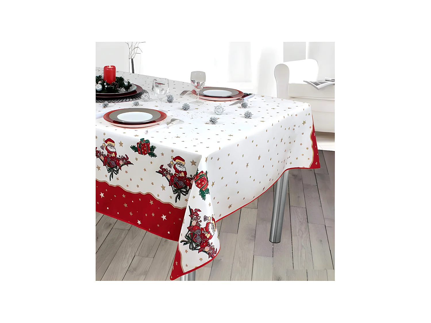 Nappe de Noël motifs Père Noël ou Cloche - Anti tâches