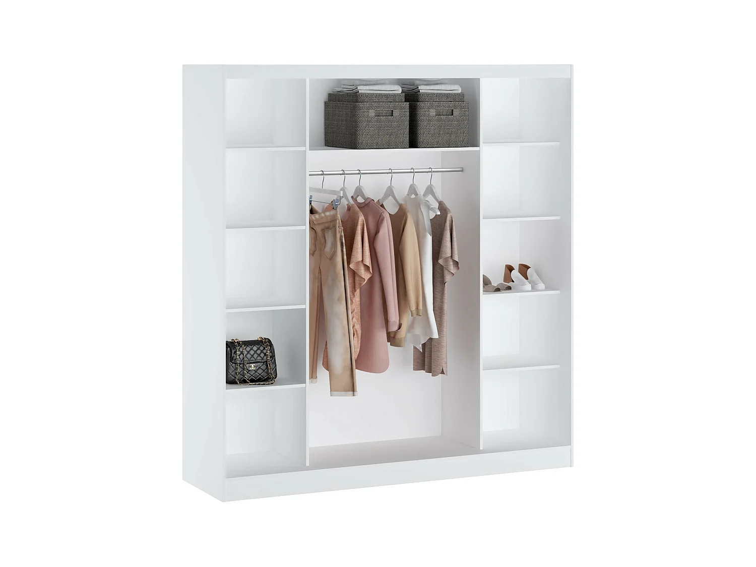 Kast met 2 schuifdeuren - Met spiegel - L200 cm - Wit - OCHIRA
