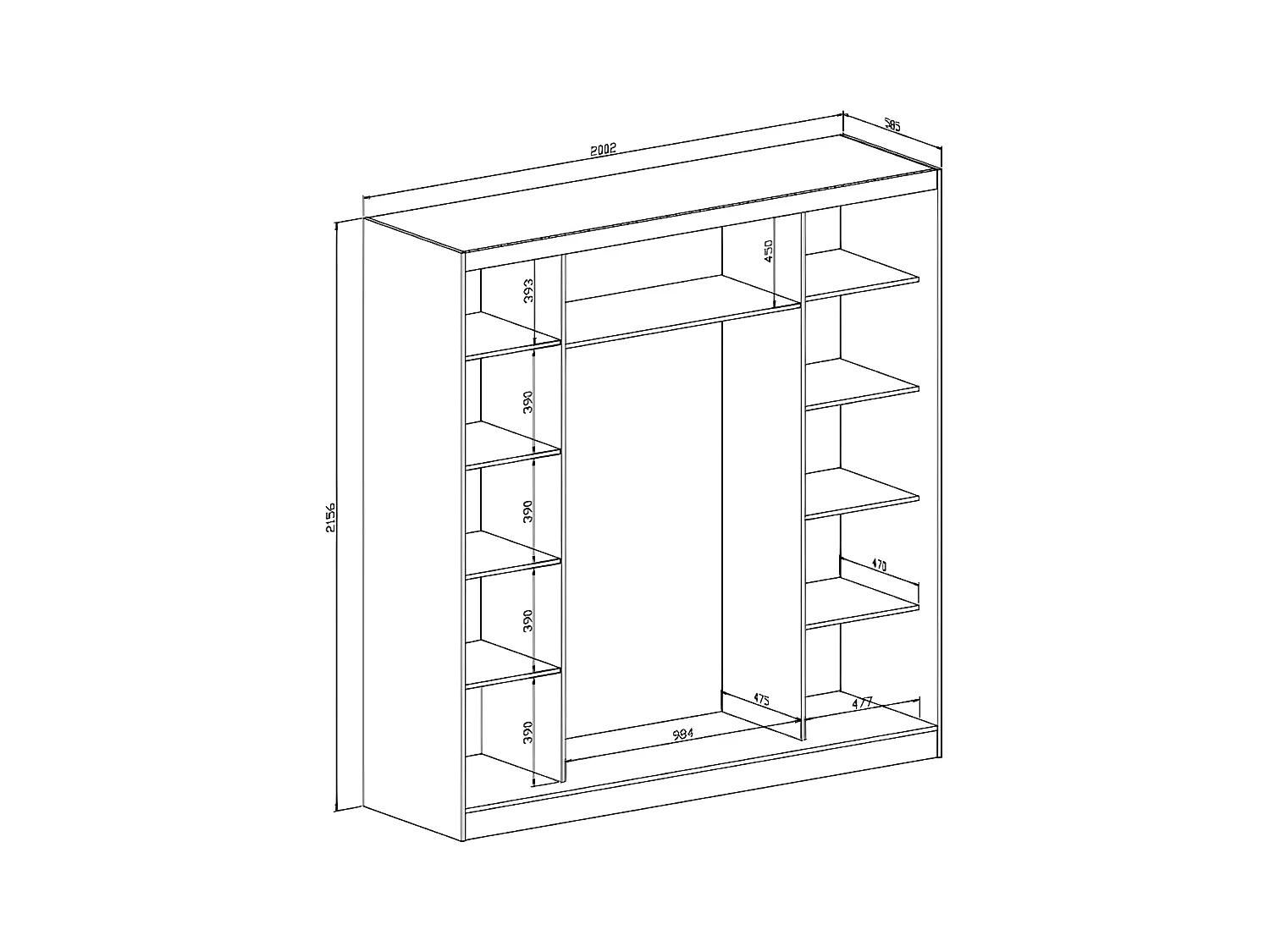 Kast met 2 schuifdeuren - Met spiegel - L200 cm - Wit - OCHIRA
