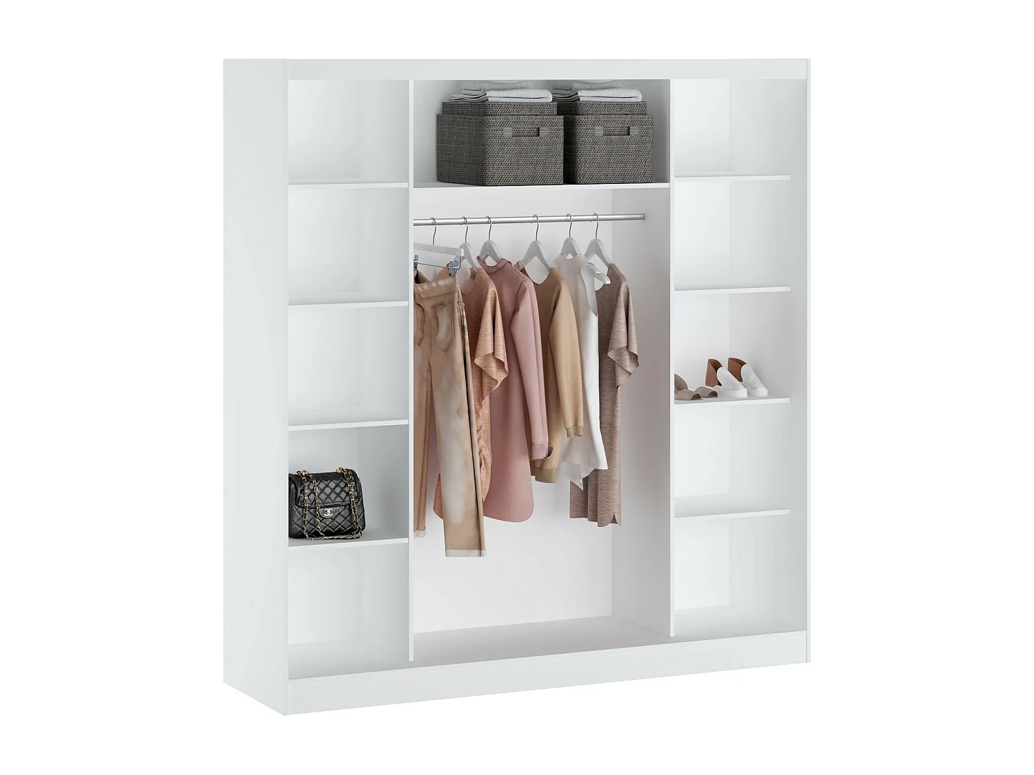 Kast met 2 schuifdeuren - Met spiegel - L200 cm - Wit - OCHIRA