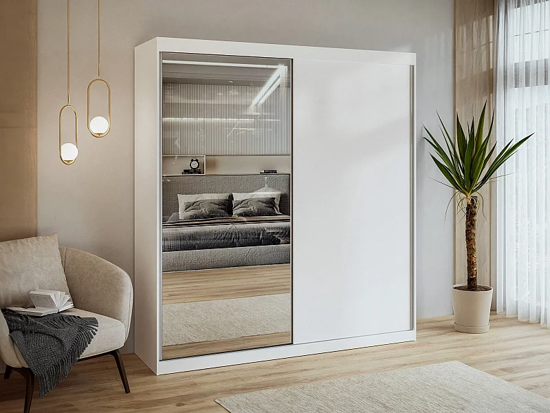 Armoire 2 portes coulissantes - Avec miroir - L200 cm - Blanc - OCHIRA