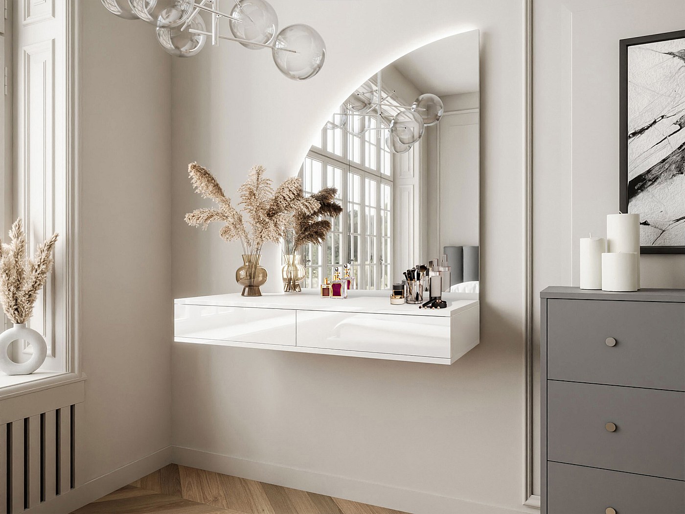 La Tua Beauty Station: Specchio Ribaltabile 2-in-1, Tavolo Trucco Con 2 Cassetti E Sgabello Incluso - 6