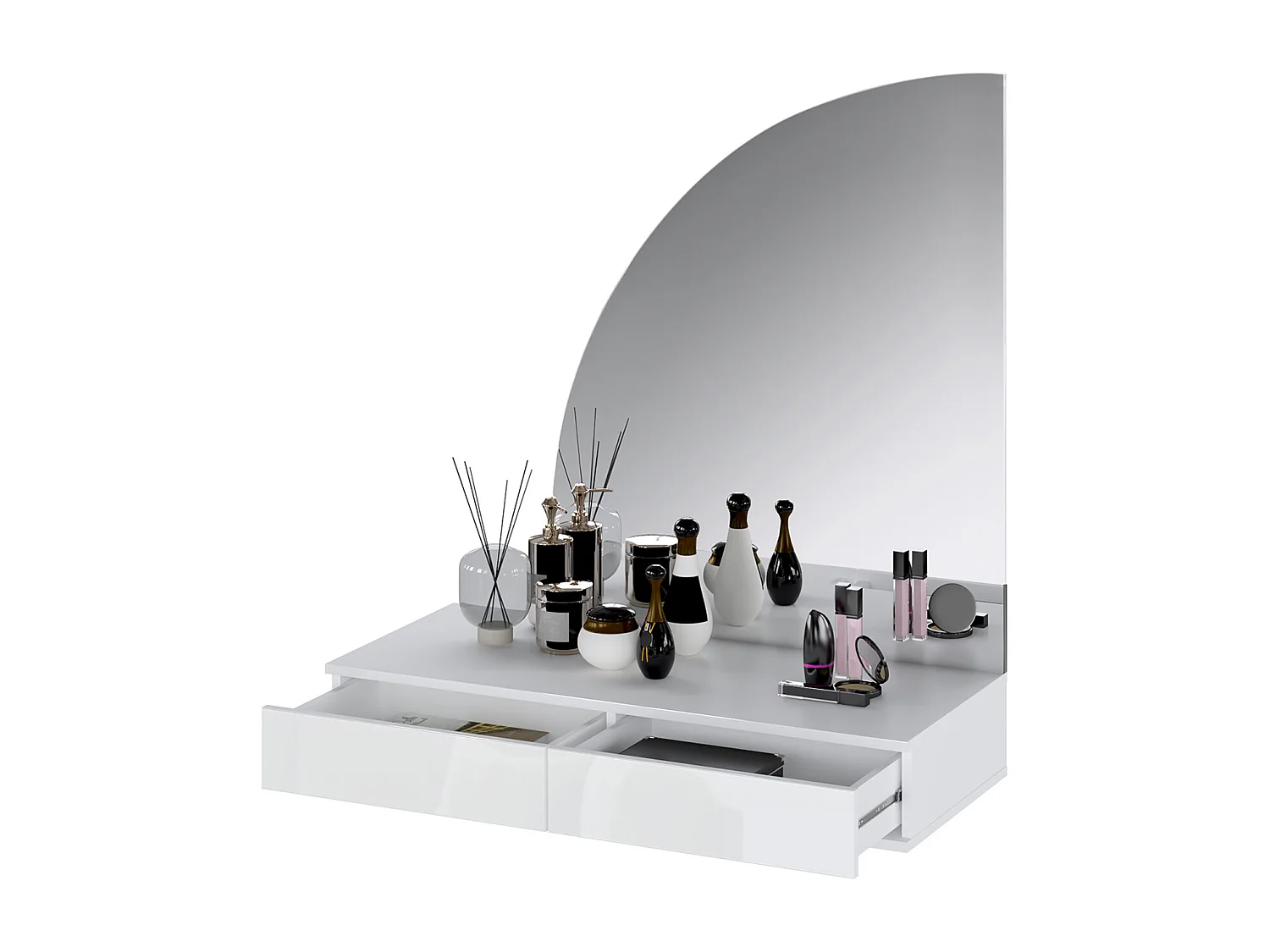 Coiffeuse suspendue avec miroir à LEDs - 2 tiroirs - Blanc brillant - JINEZA