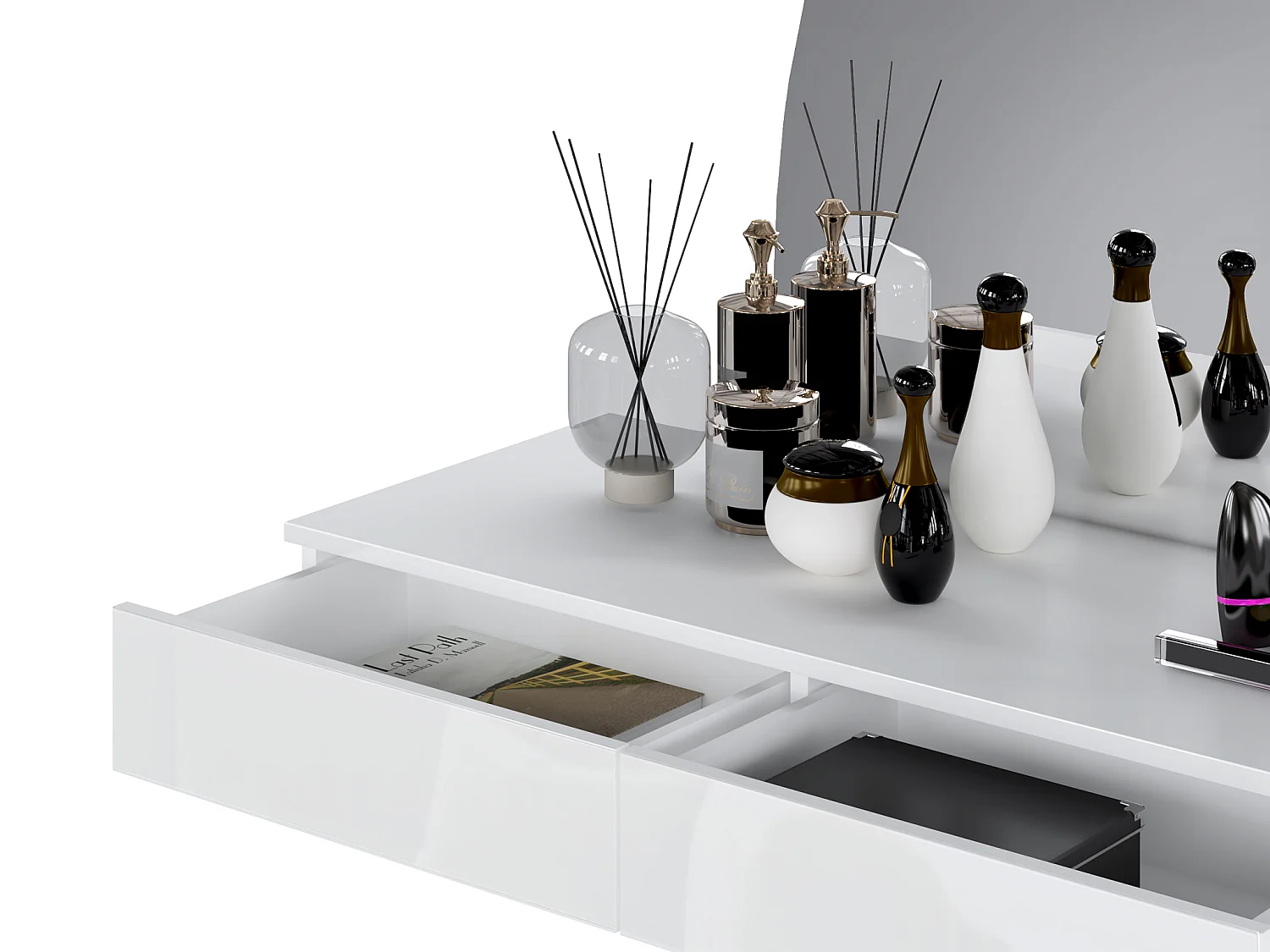 Coiffeuse suspendue avec miroir à LEDs - 2 tiroirs - Blanc brillant - JINEZA