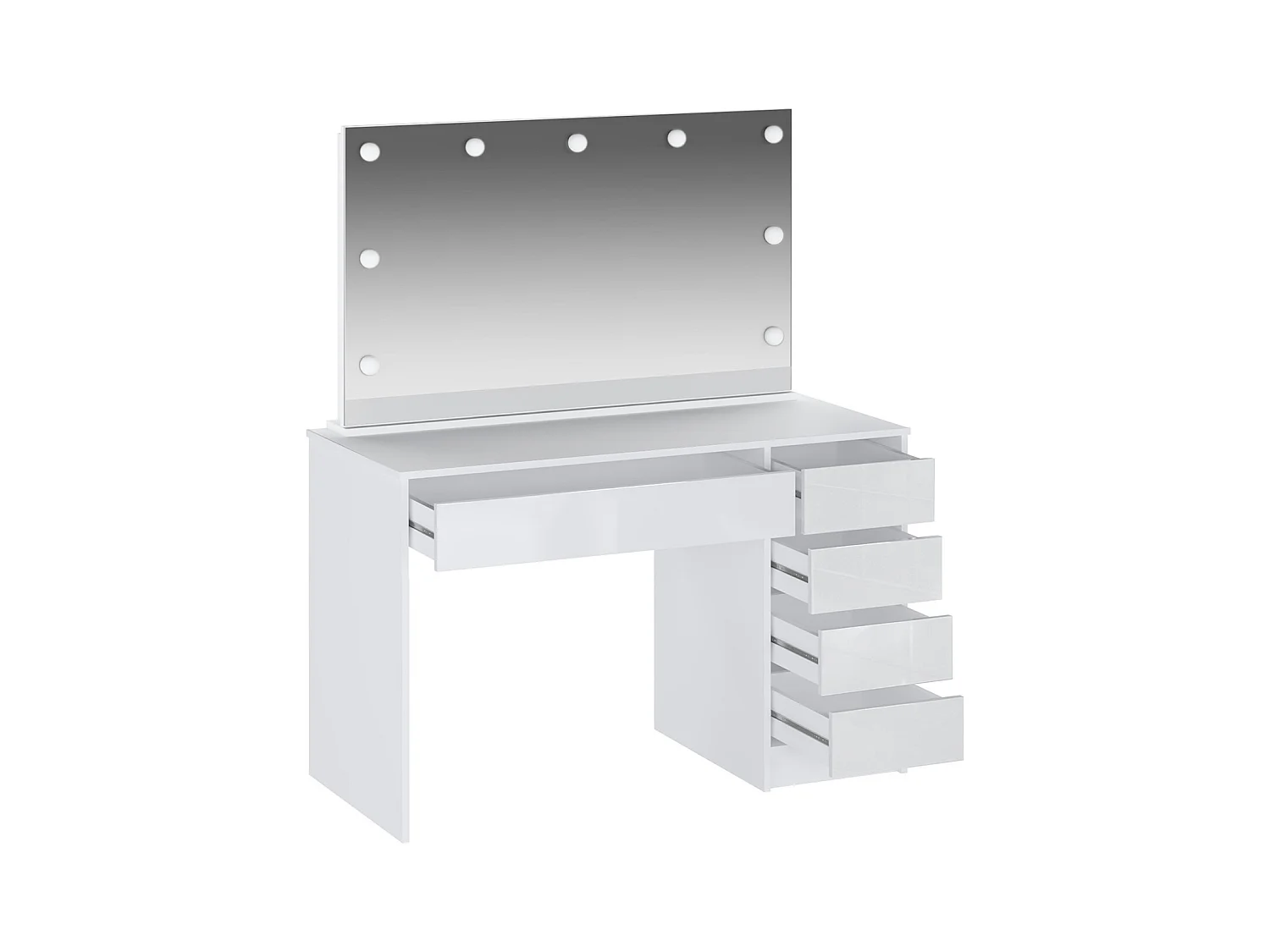 Coiffeuse avec miroir à LEDs - 5 tiroirs - Blanc brillant - JENEMI