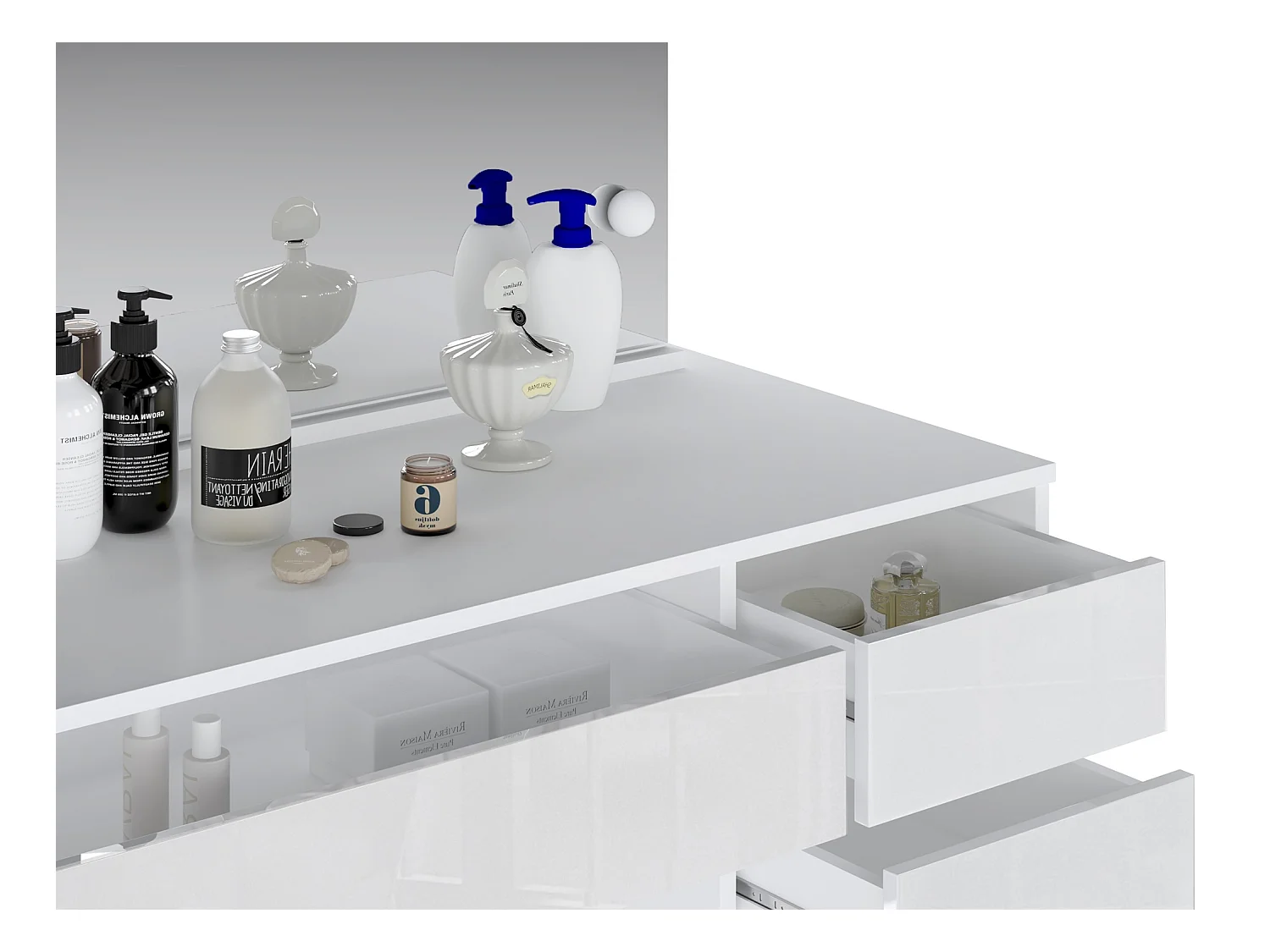 Coiffeuse avec miroir à LEDs - 5 tiroirs - Blanc brillant - JENEMI