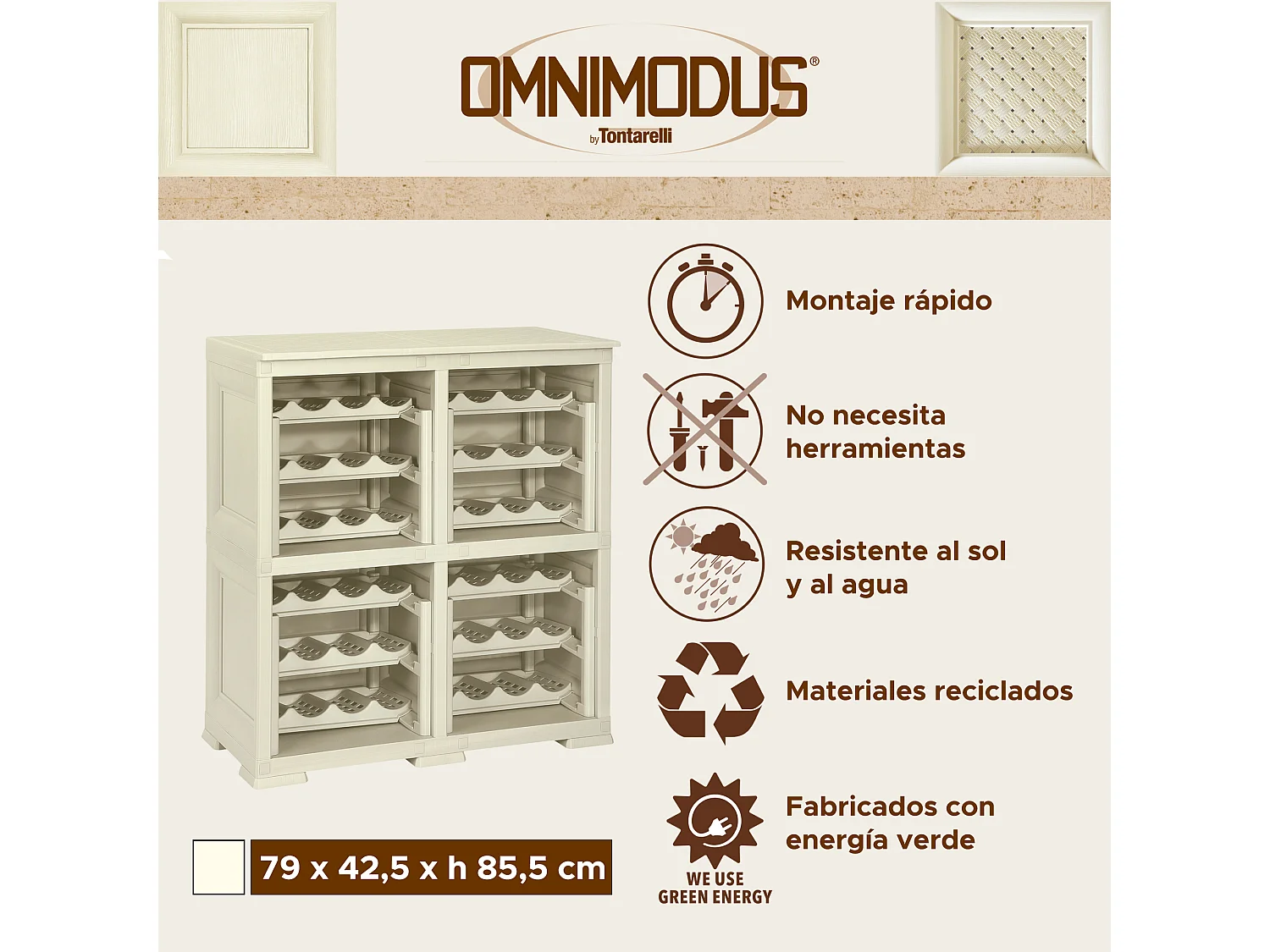 4 étagères de rangement modulables avec casier 48 bouteilles gris 279x42,5x85,5