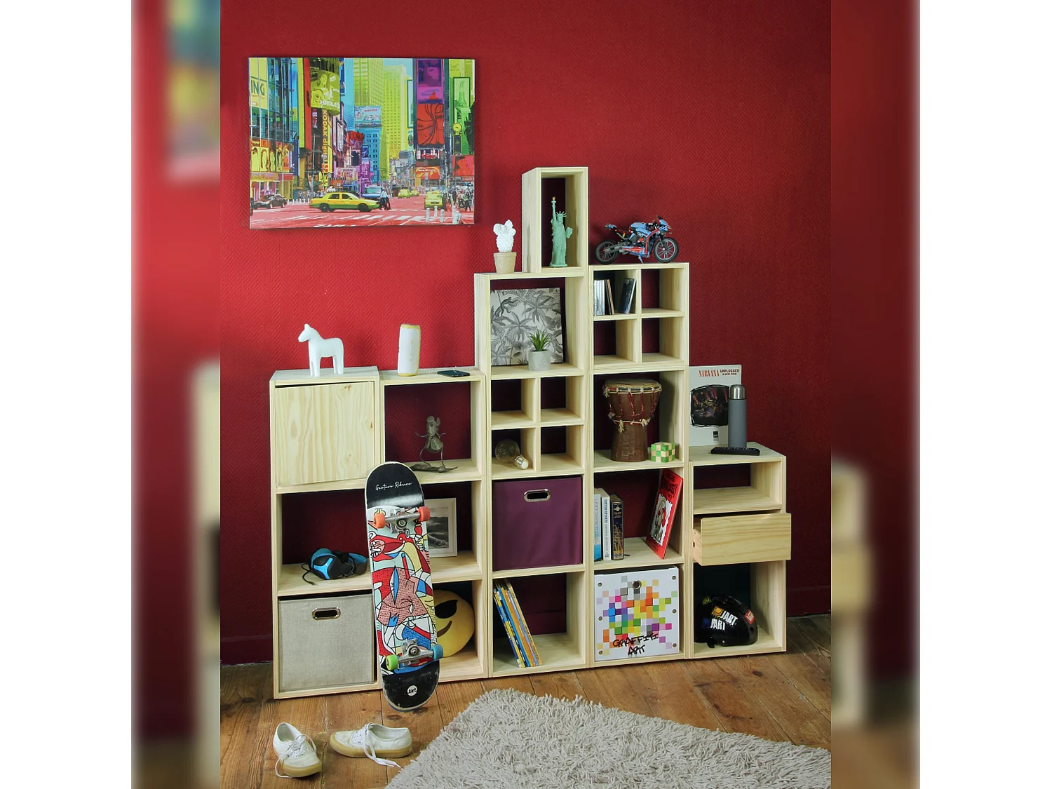 Bac de rangement à 2 compartiments pour peinture, vernis ou teinture, 36x30x70,5 cm