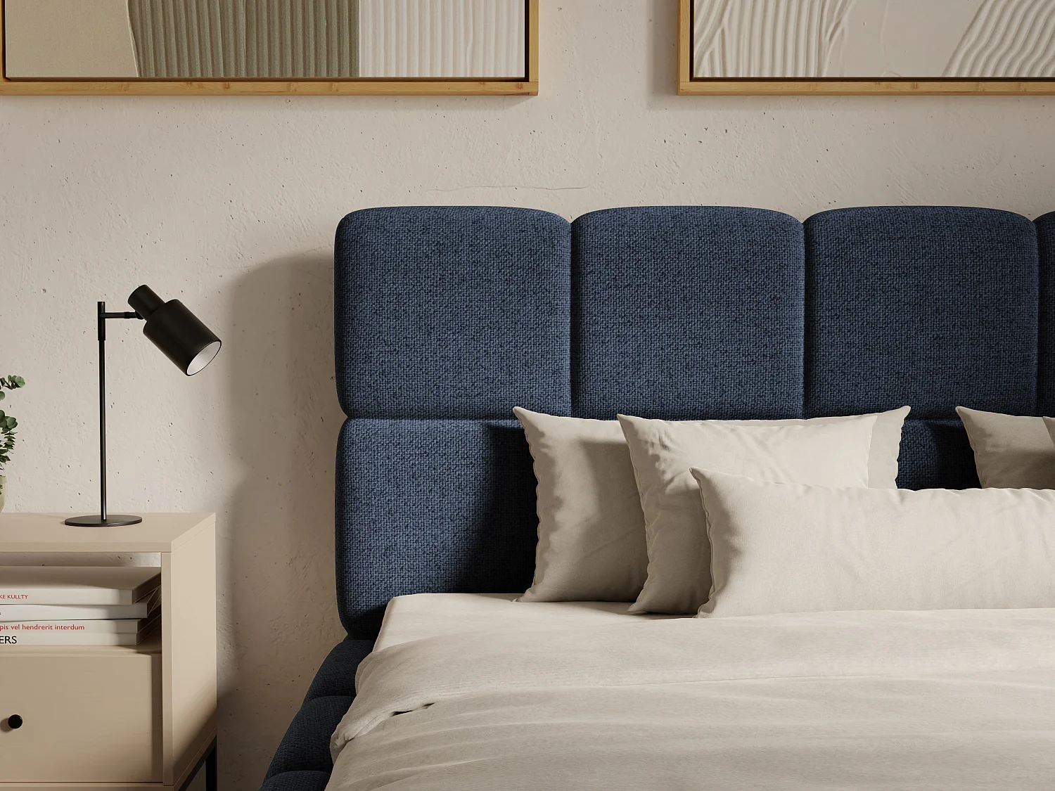 Cama com espaço de arrumação 140x190 cm tecido texturizado azul noite + colchão - DAMADO de Pascal Morabito