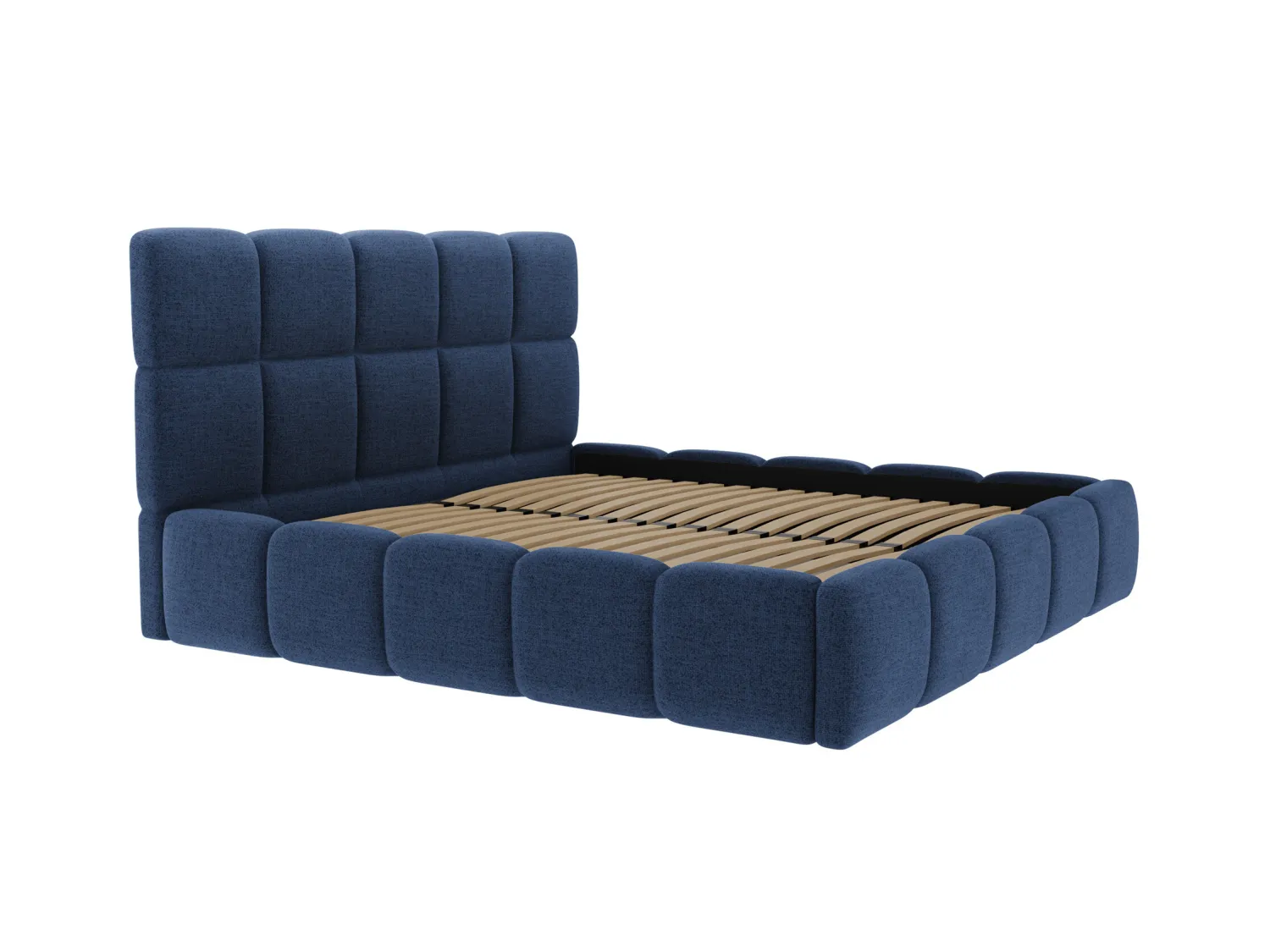 Lit coffre 140 x 190 cm - Tissu texturé - Bleu nuit + Matelas - DAMADO de Pascal Morabito