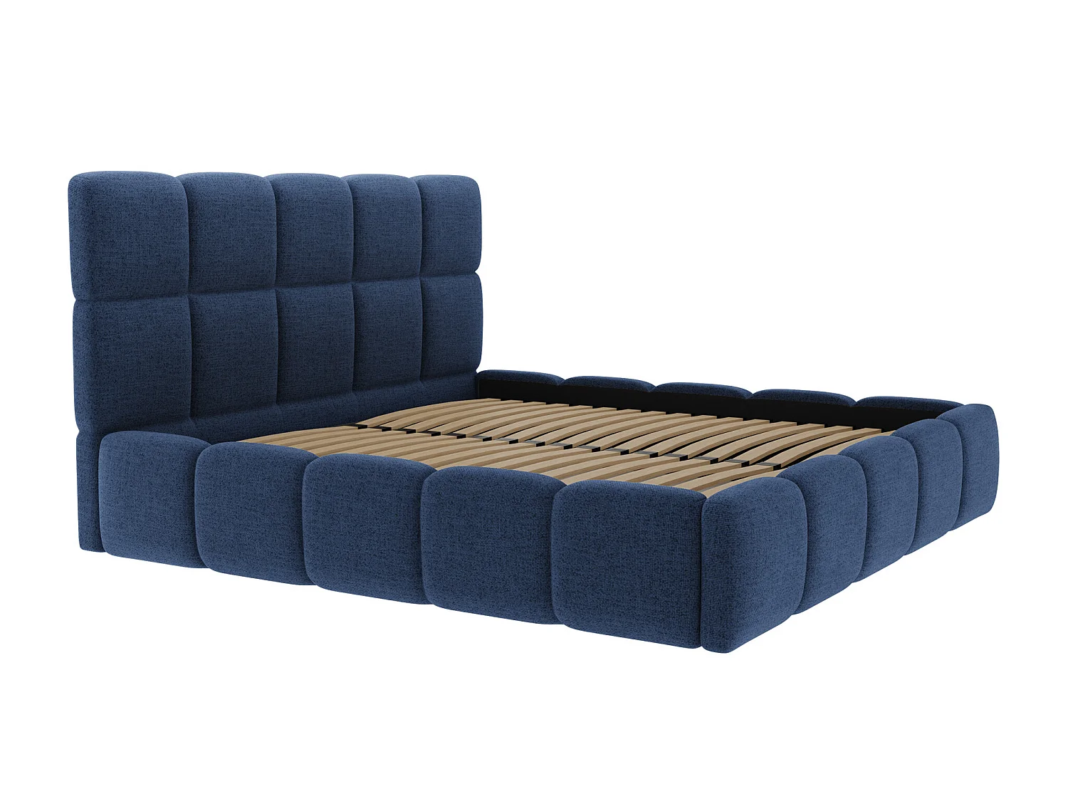 Lit coffre 140 x 190 cm - Tissu texturé - Bleu nuit + Matelas - DAMADO de Pascal Morabito