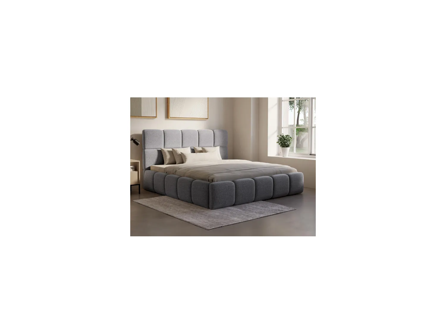 Letto con contenitore 140 x 190 cm Tessuto testurizzato Grigio + Materasso DAMADO di PASCAL MORABITO