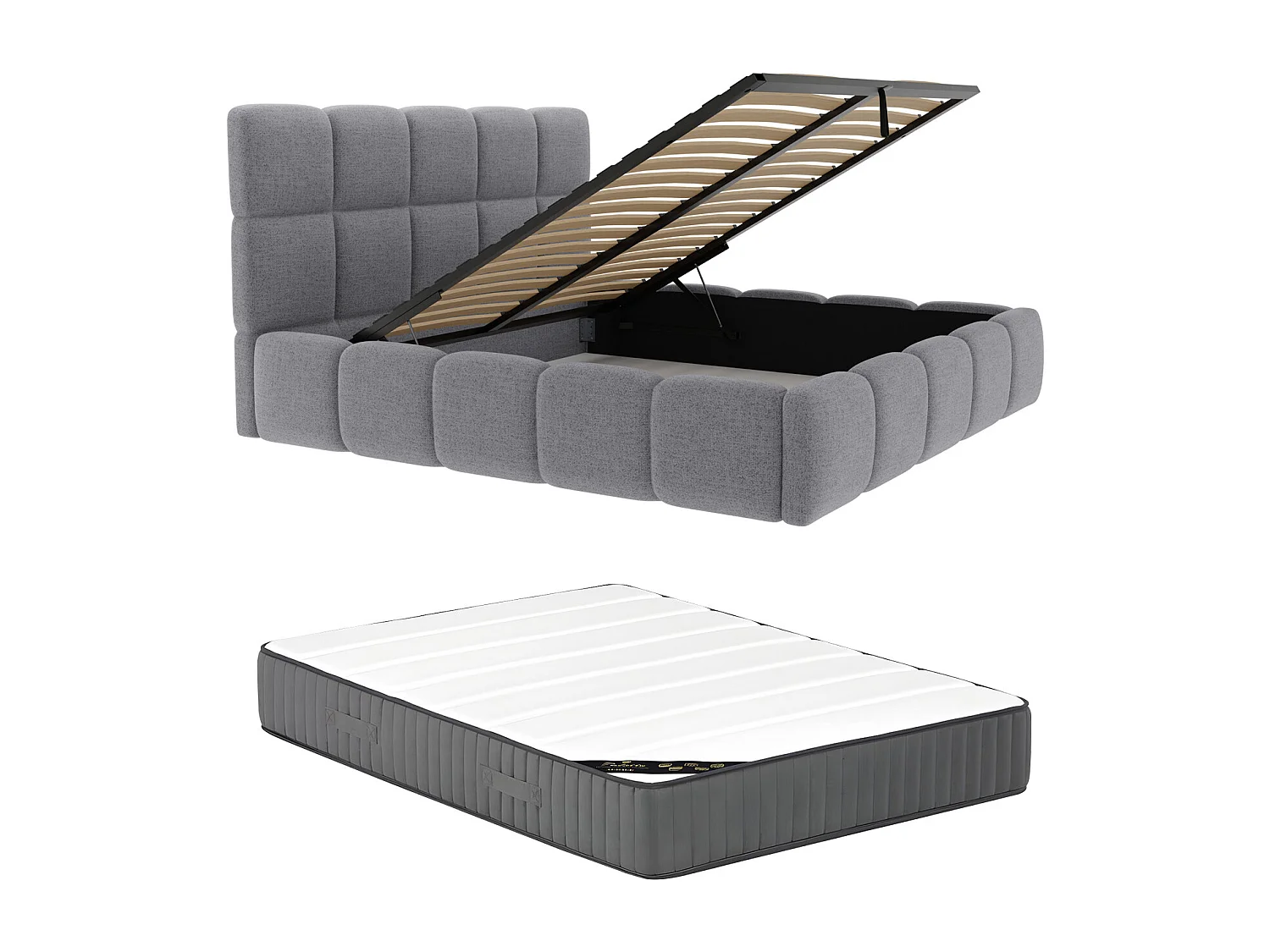 Bed met opbergruimte 160 x 200 cm - Stof met textuur - Grijs + matras - DAMADO van Pascal Morabito