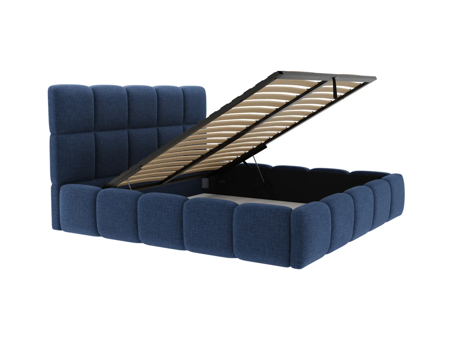 Bett mit Bettkasten - 180 x 200 cm - Strukturstoff - Nachtblau + Matratze - DAMADO von Pascal Morabito