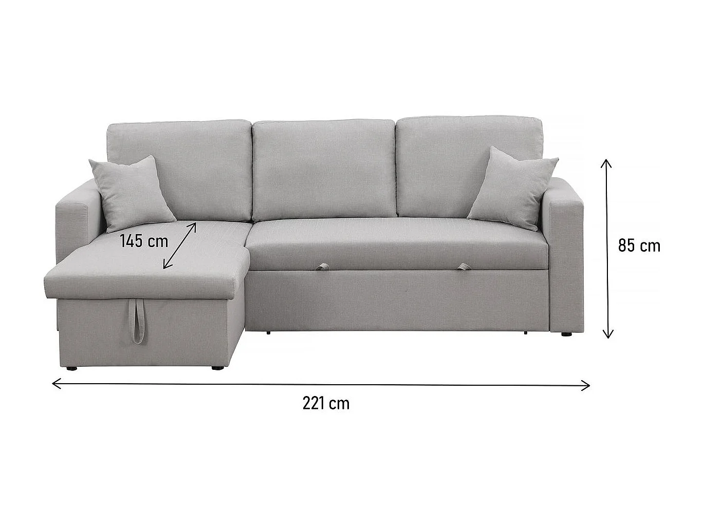 Hoekbank met opbergruimte slaapbank meubel links of rechts bank "Alain" - 3 zits - Grijs lichtgrijs