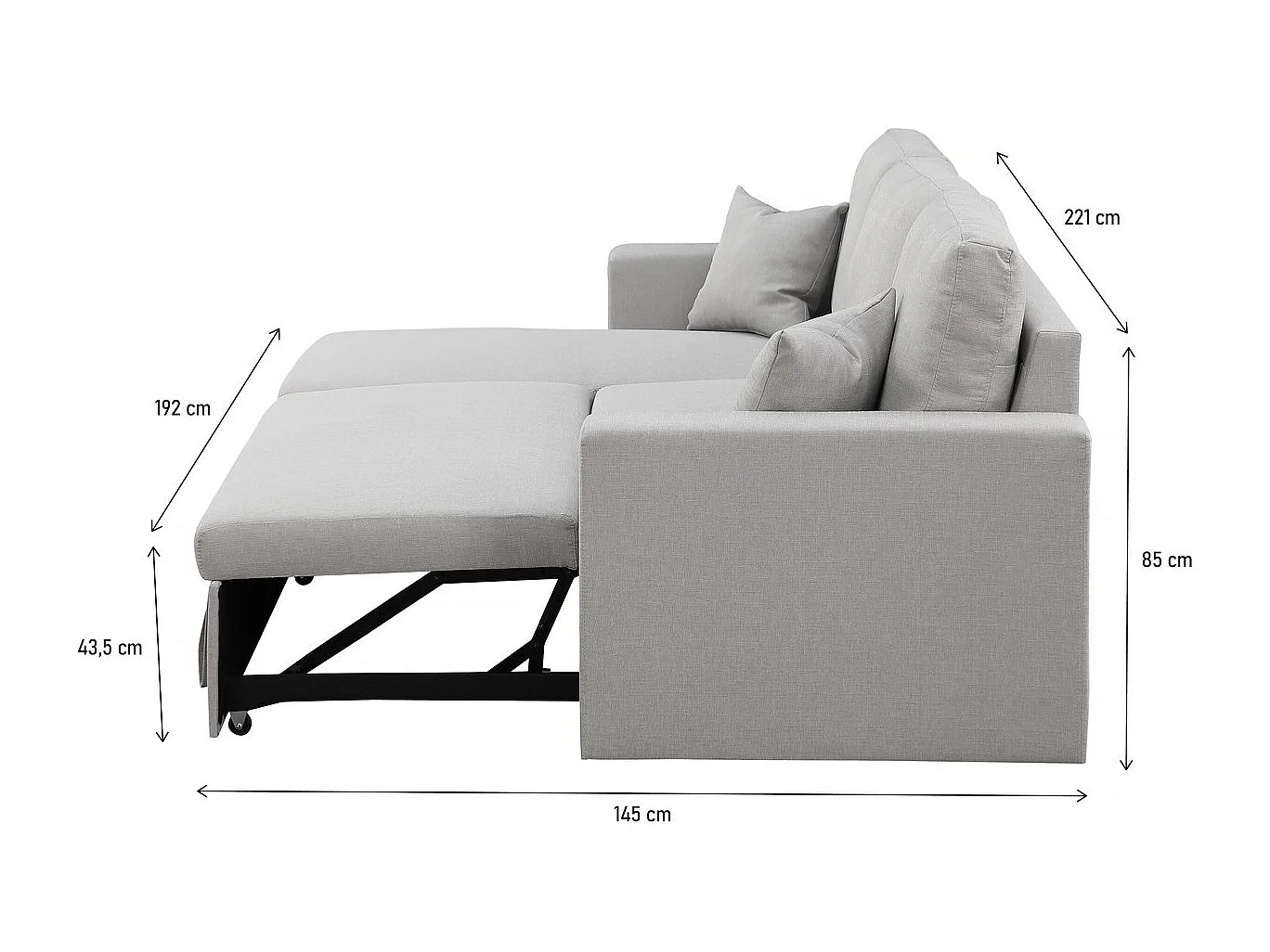 Hoekbank met opbergruimte slaapbank meubel links of rechts bank "Alain" - 3 zits - Grijs lichtgrijs