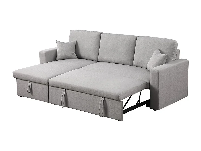 Sofá de canto conversível/reversível com baú "Alain" - 3 lugares - Cinza claro