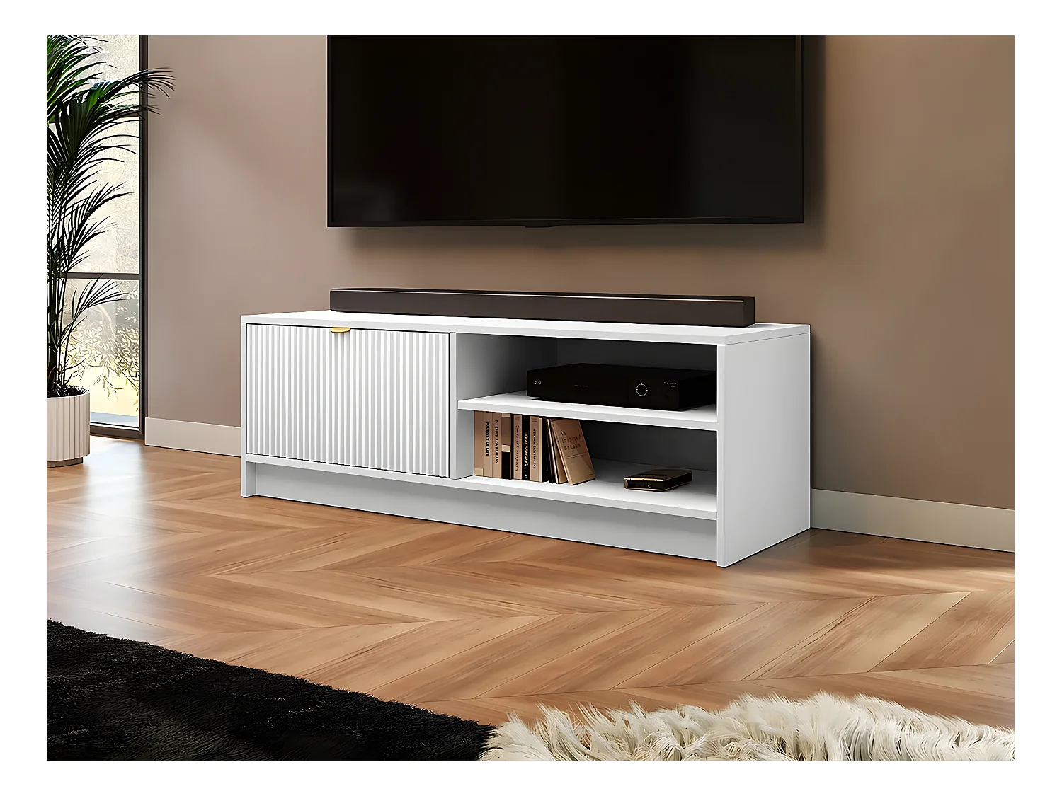 Móvel de TV Tireno 1K Branco 120 cm - Madeira - Com Armazenamento