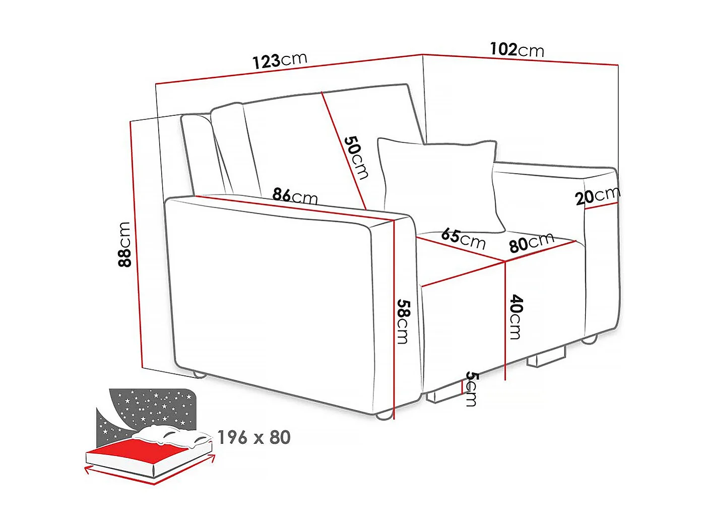 Clivia" corduroy converteerbare fauteuil - Grijs