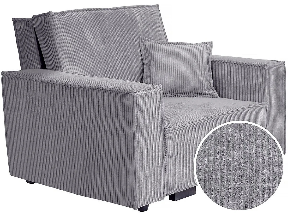 Konvertibel Corduroy Samt Fåtölj "Clivia" - Grå med Förvaring - Elegant & Modern Design