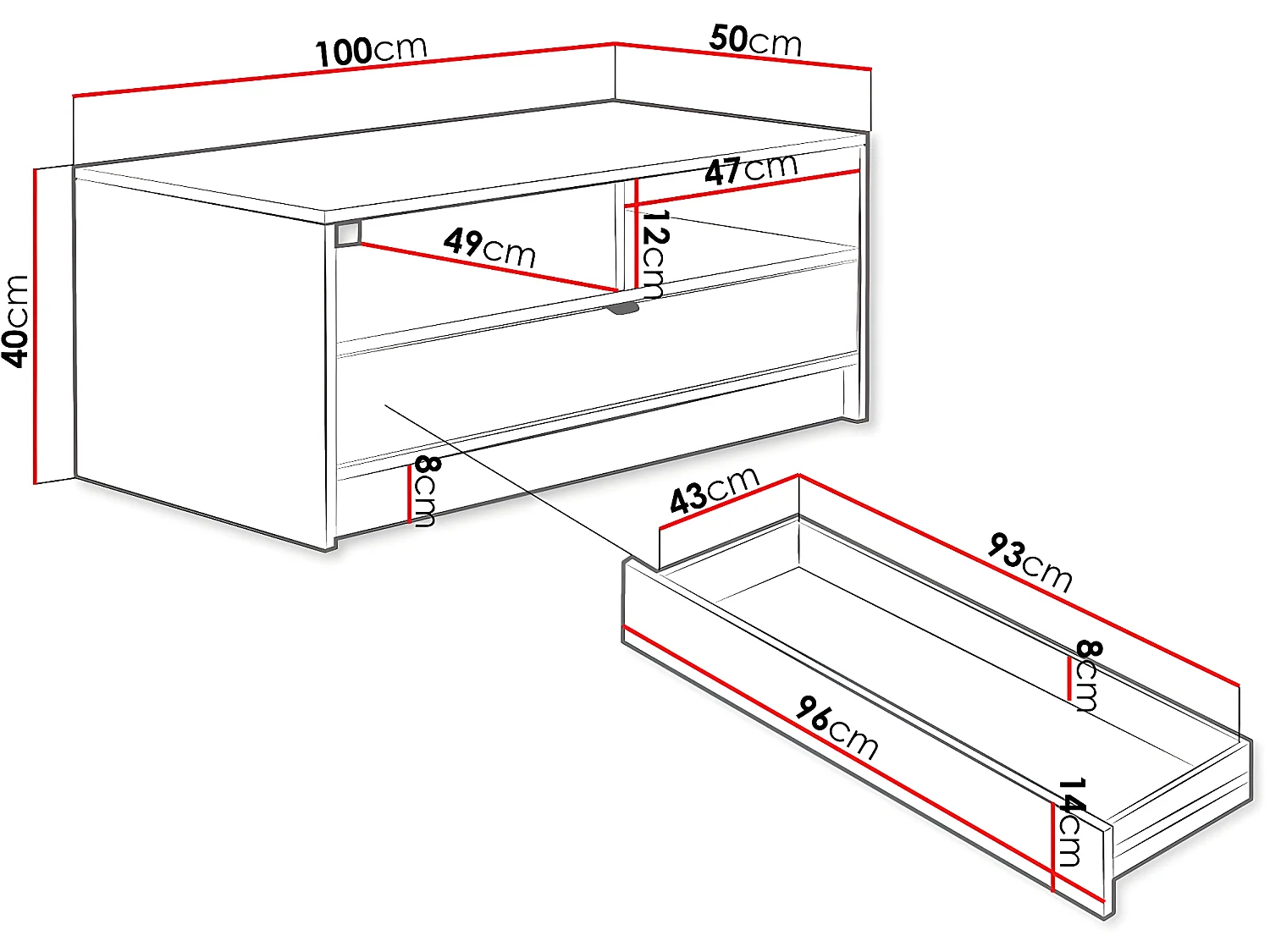 Salontafel Tireno - 100 X 40 X 50 cm-  Wit