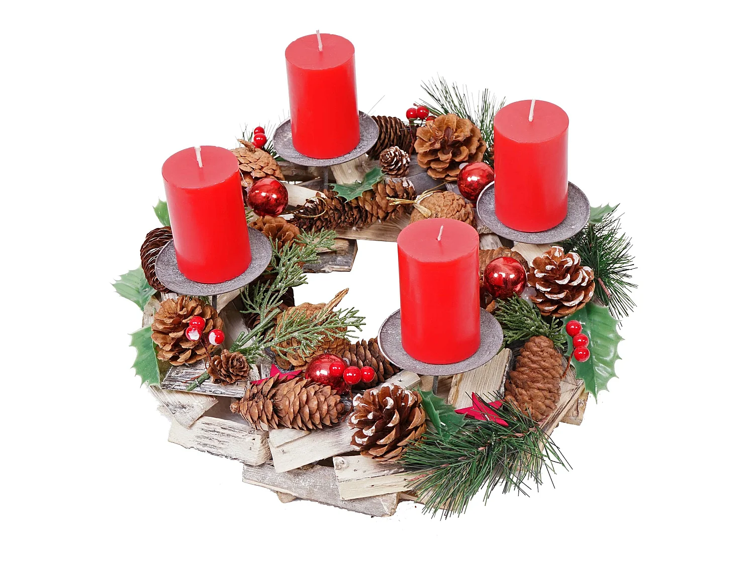 Couronne de l'Avent décoration bois marron 33 x 33 x 12 cm 04_0002556