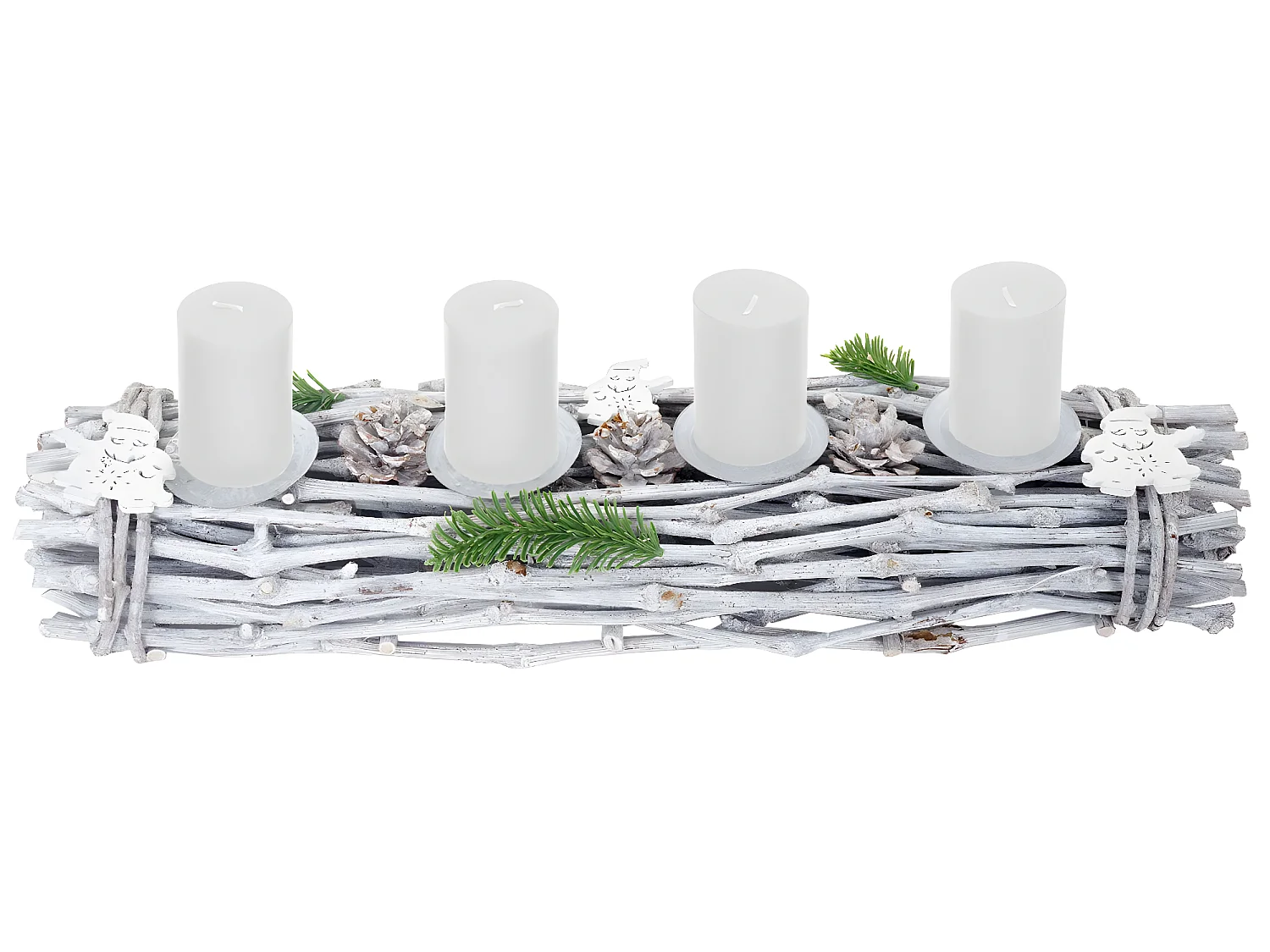 Couronne de l'Avent allongée bois blanche 60 x 16 x 9 cm 04_0002558