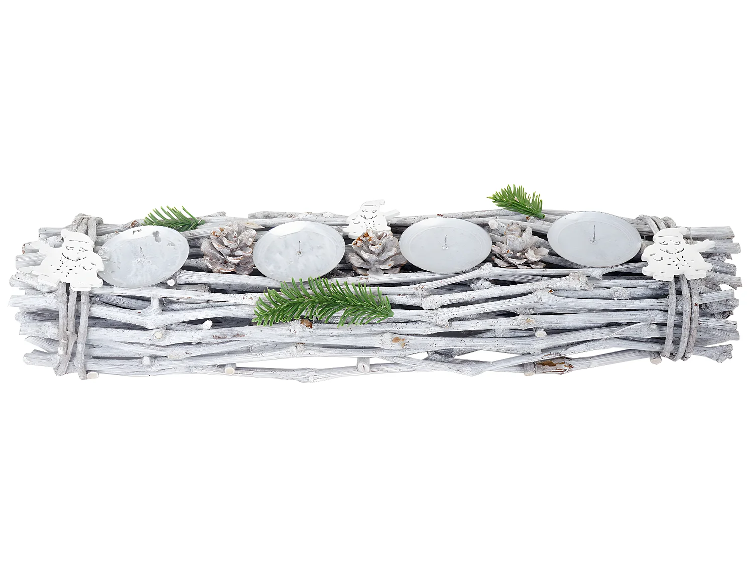 Couronne de l'Avent allongée bois blanche 60 x 16 x 9 cm 04_0002558