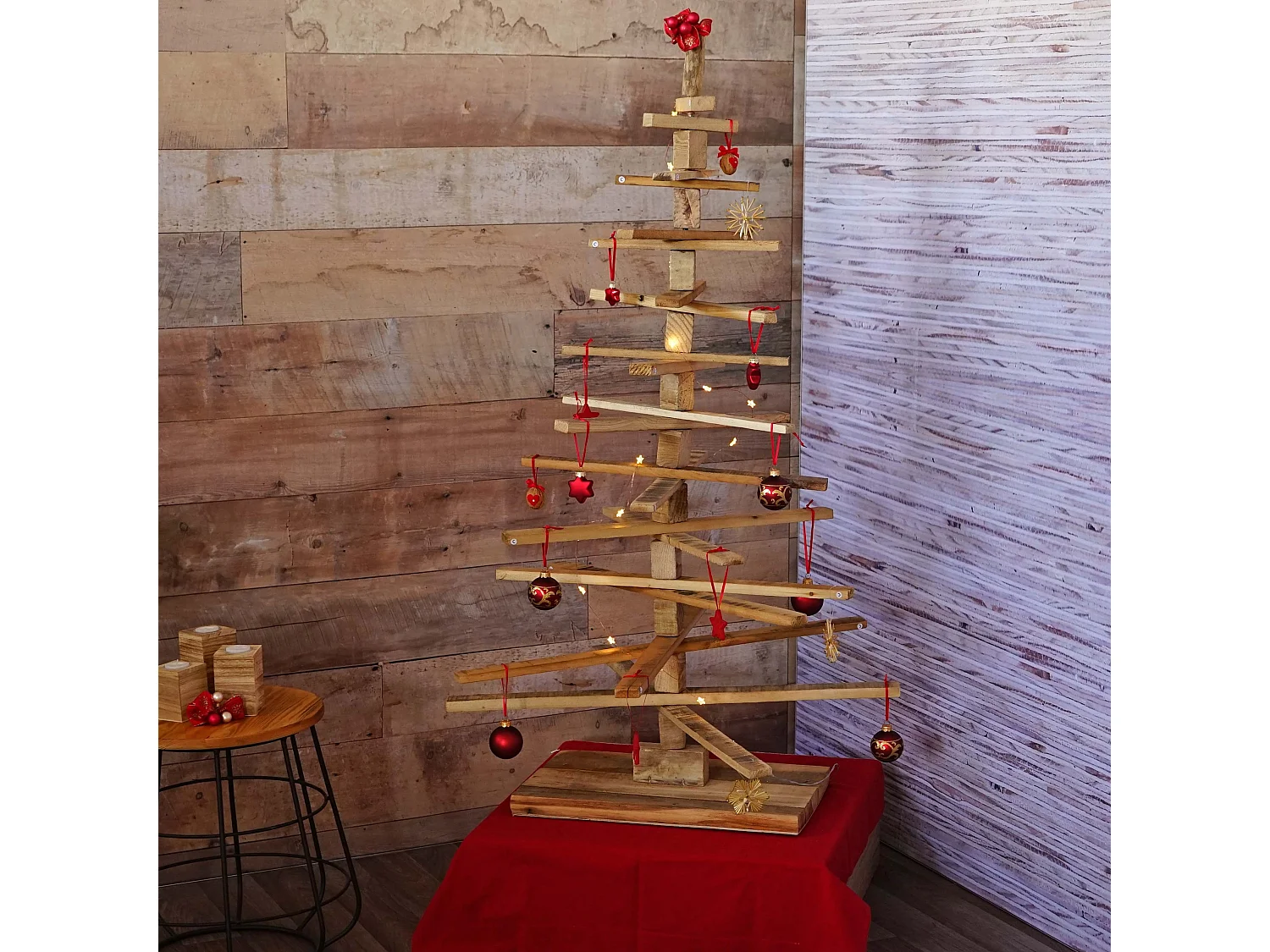 Sapin de Noël décoratif bois marron 82 x 82 x 130 cm 04_0000954