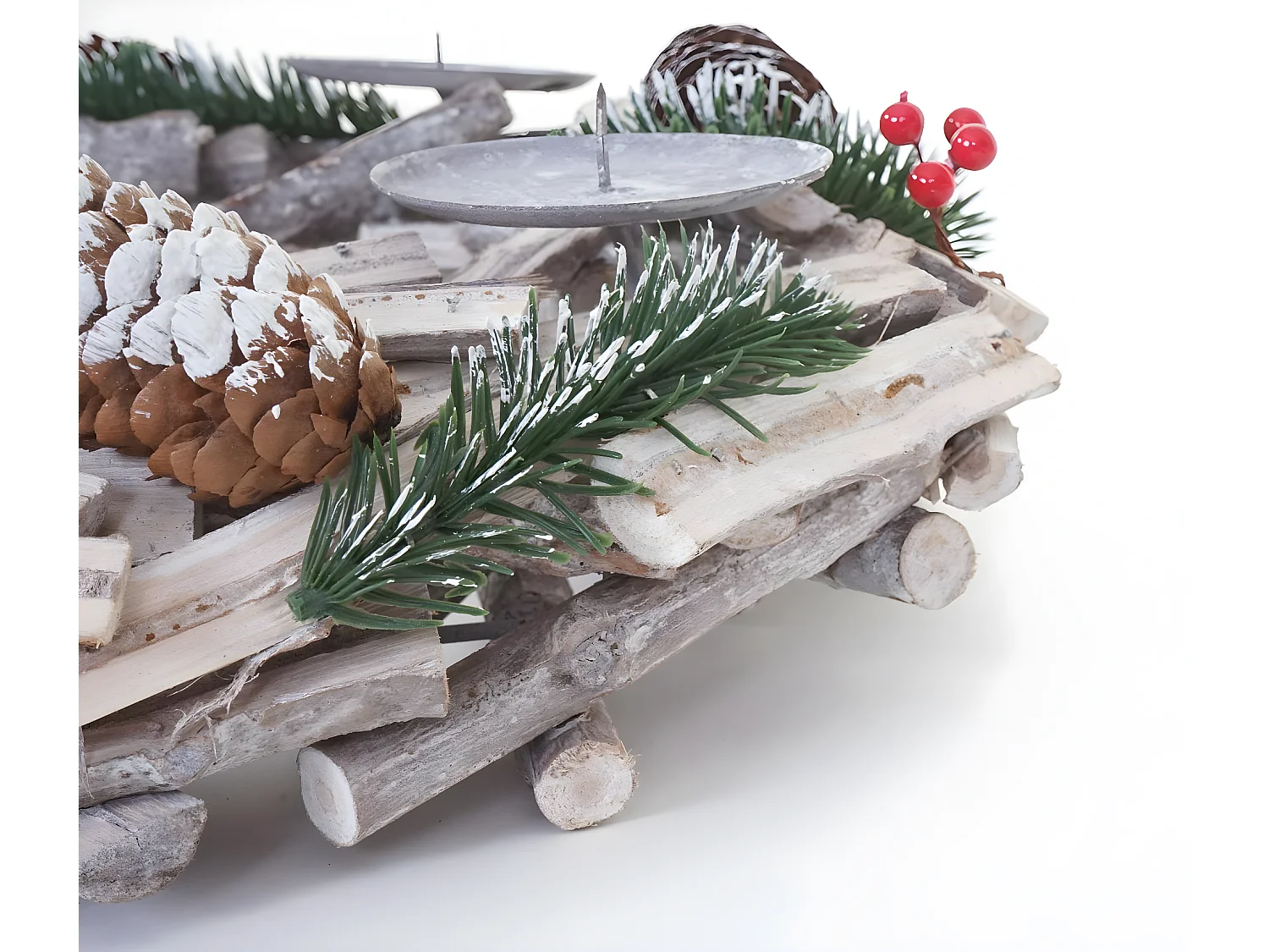 Couronne de l'Avent ronde bois blanche 40 x 40 x 10 cm 04_0002568