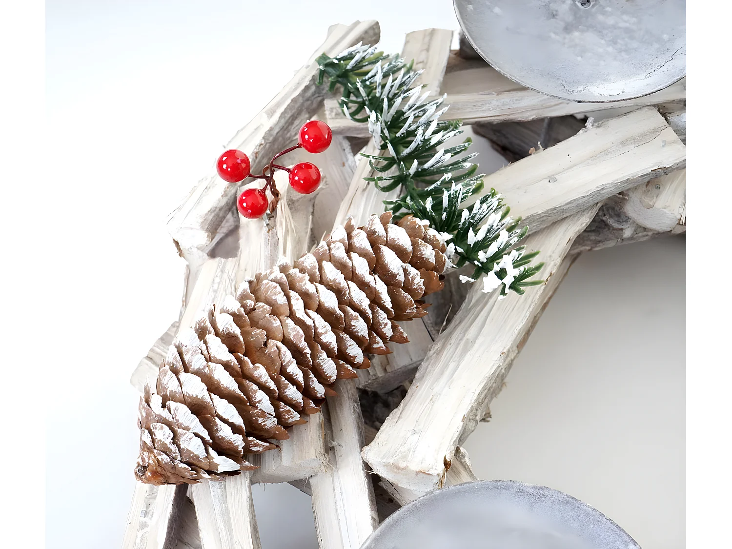 Couronne de l'Avent ronde bois blanche 40 x 40 x 10 cm 04_0002568