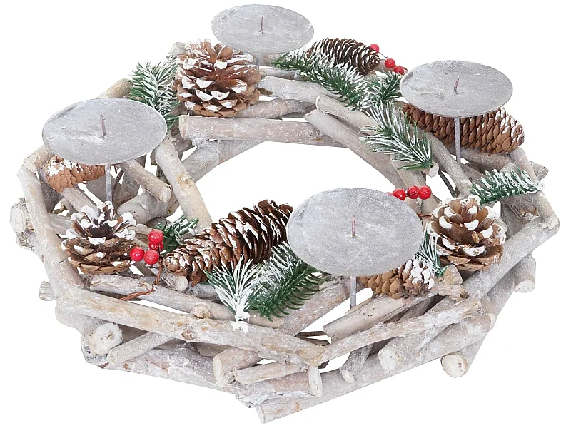 Couronne de l'Avent ronde bois blanche 35 x 35 x 11 cm 04_0002567