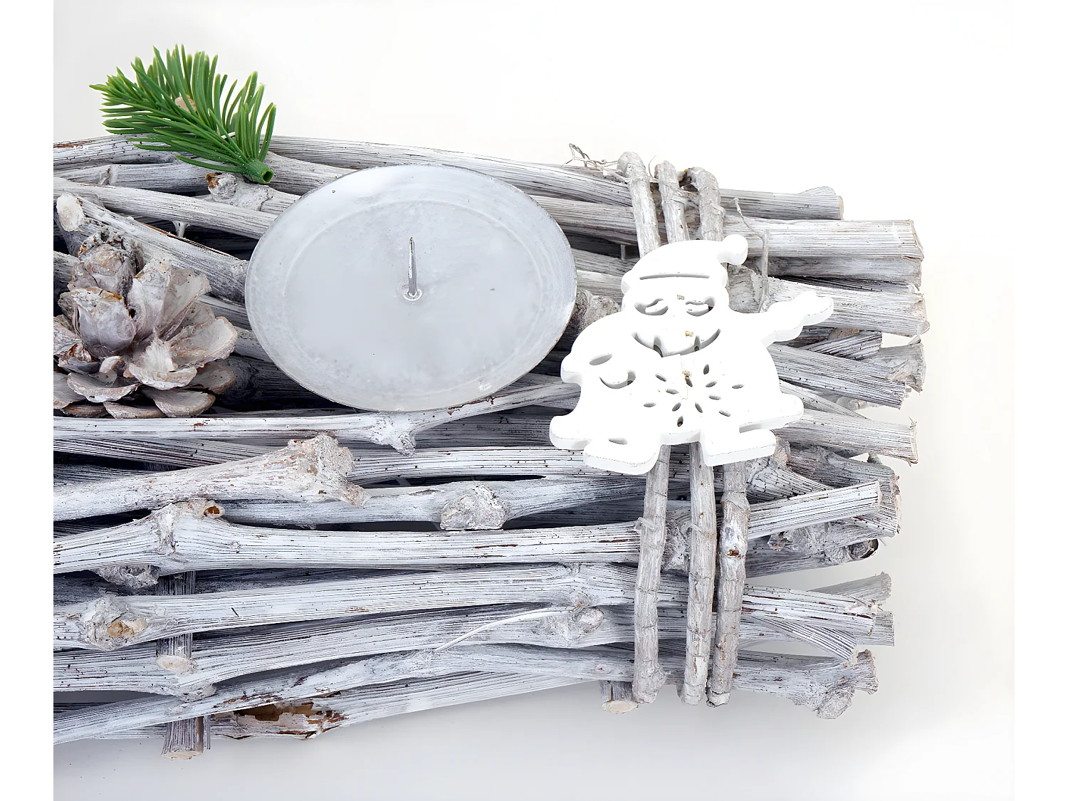 Couronne de l'Avent allongée bois blanche 60 x 16 x 9 cm 04_0002555