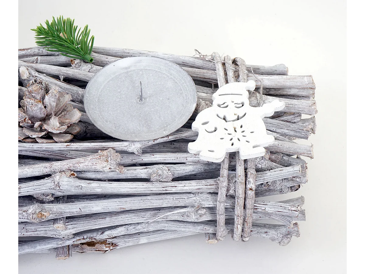 Couronne de l'Avent allongée bois blanche 60 x 16 x 9 cm 04_0002555