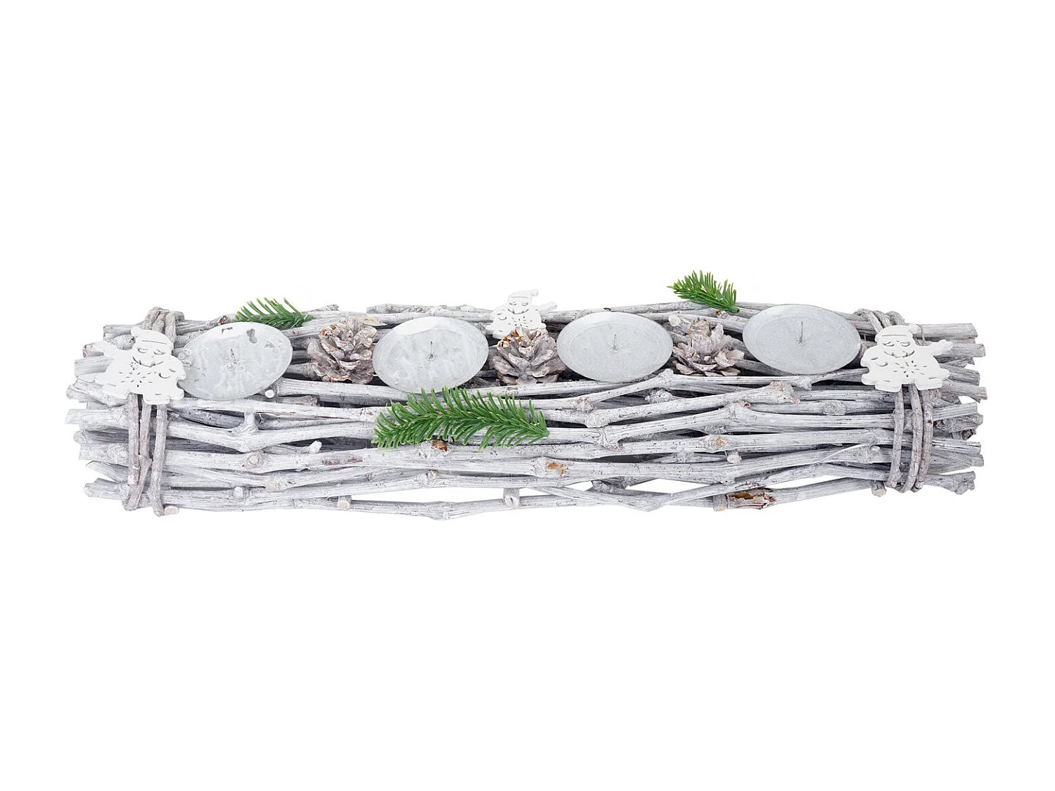 Couronne de l'Avent allongée bois blanche 60 x 16 x 9 cm 04_0002555