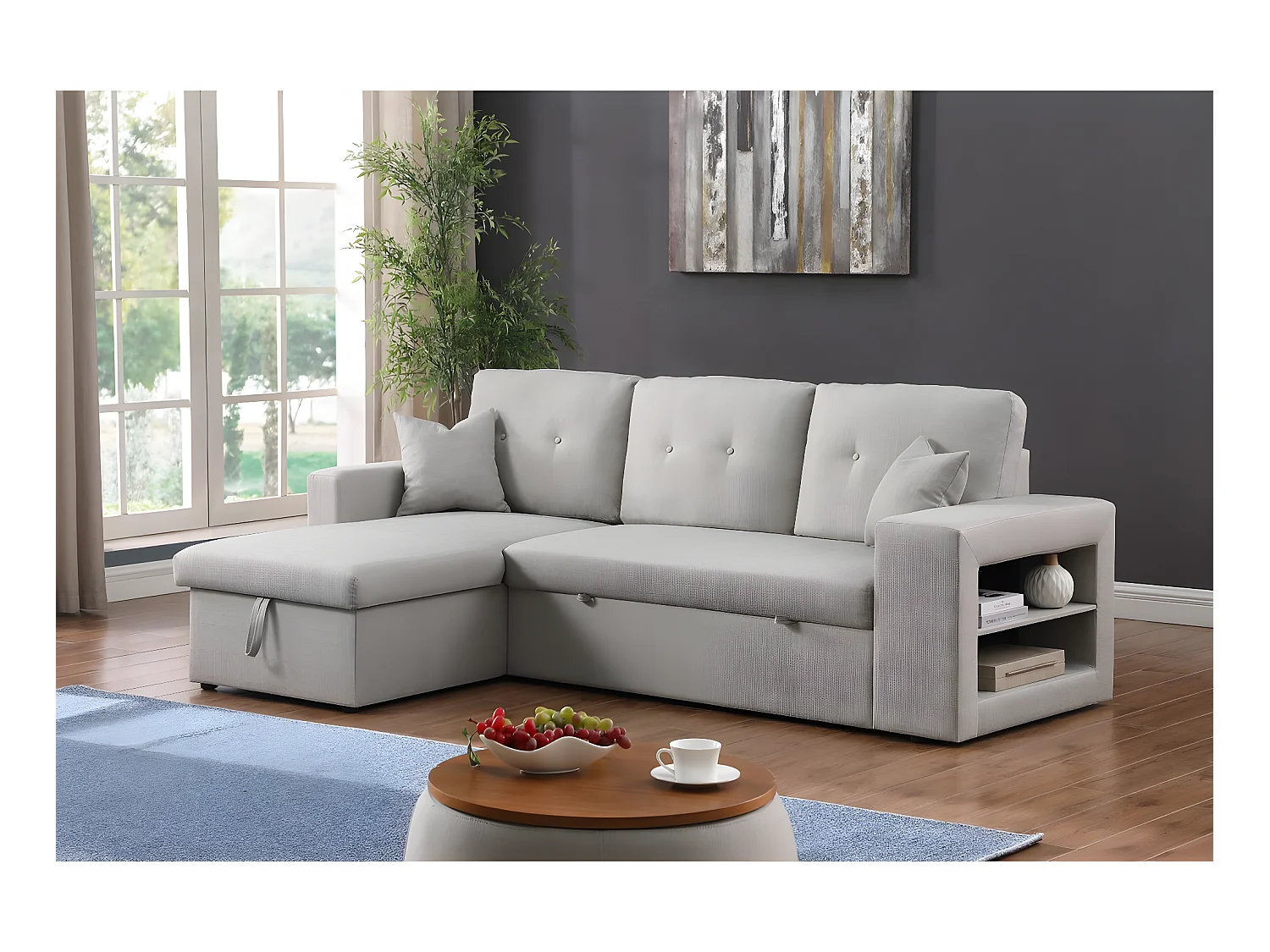 Canapé d'angle convertible/réversible "Axel" - 3 places - Gris clair