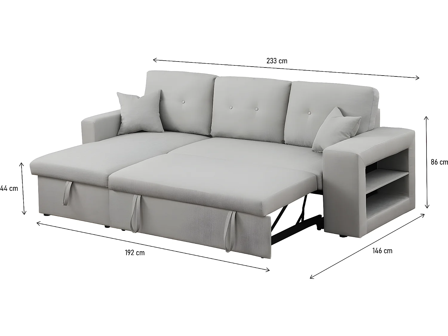 Divano letto angolare/reversibile "Axel" - 3 posti - Grigio chiaro