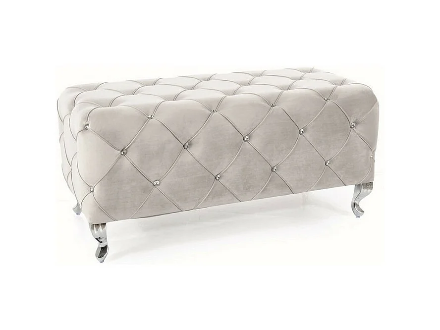 Pouf capitonné en velours gris clair avec pieds design en métal Lynda
